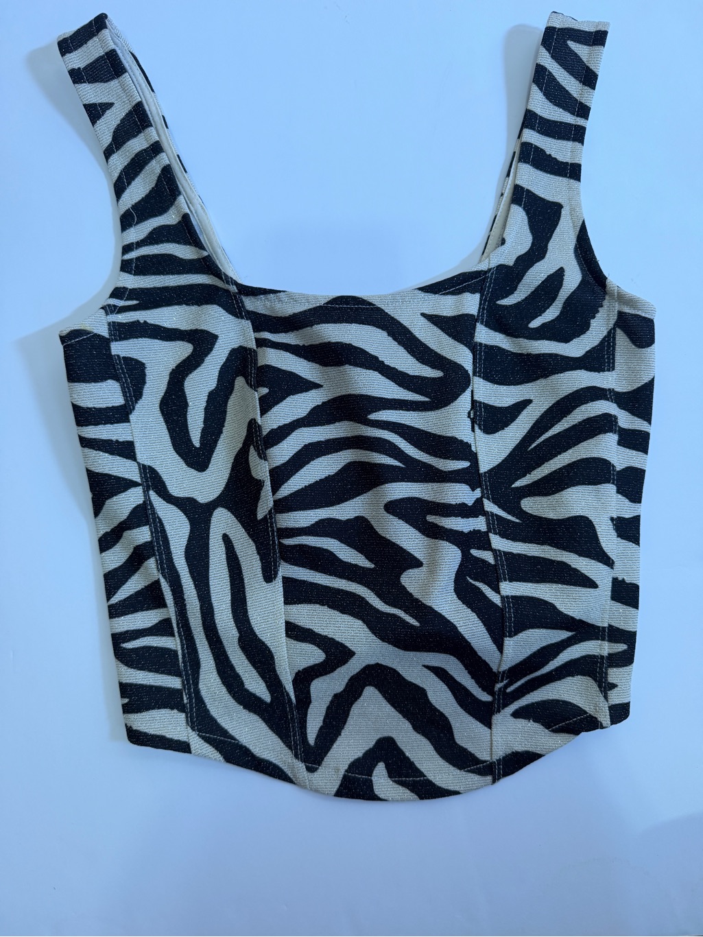 H&M Zebra Print Square-Neck Tank Top - Black & Cream
